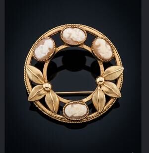 Vintg Catamore Jewelry Co. Gold Filled Hand Carved Shell Multi Cameo Brooch